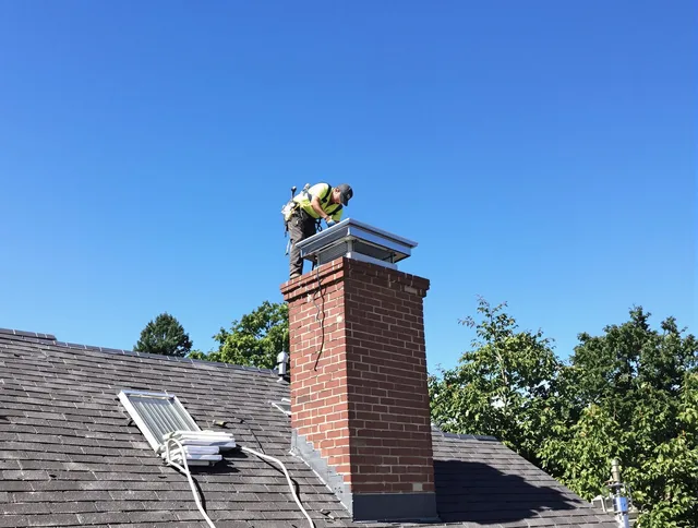 Bonita Springs Chimney Sweep technician measuring a chimney cap in Bonita Springs, FL