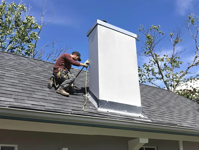 Bonita Springs Chimney Sweep team member finishing chimney construction in Bonita Springs, FL