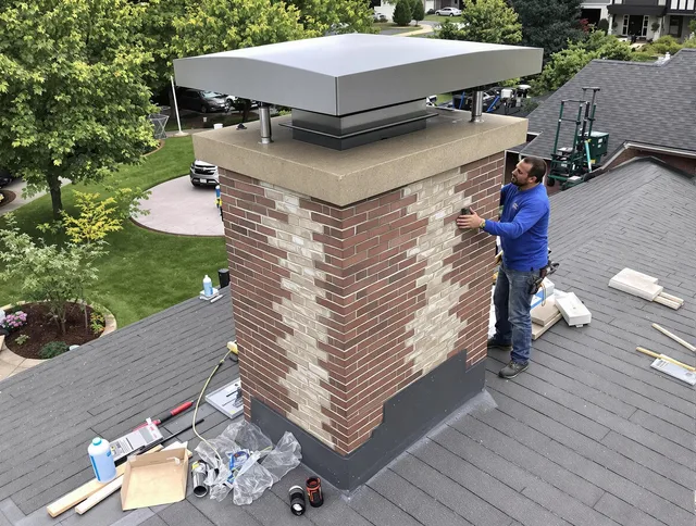 Bonita Springs Chimney Sweep team working on a custom chimney remodel in Bonita Springs, FL
