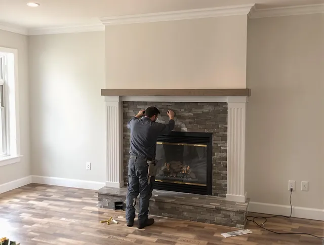 Bonita Springs Chimney Sweep finishing a custom fireplace install in Bonita Springs, FL